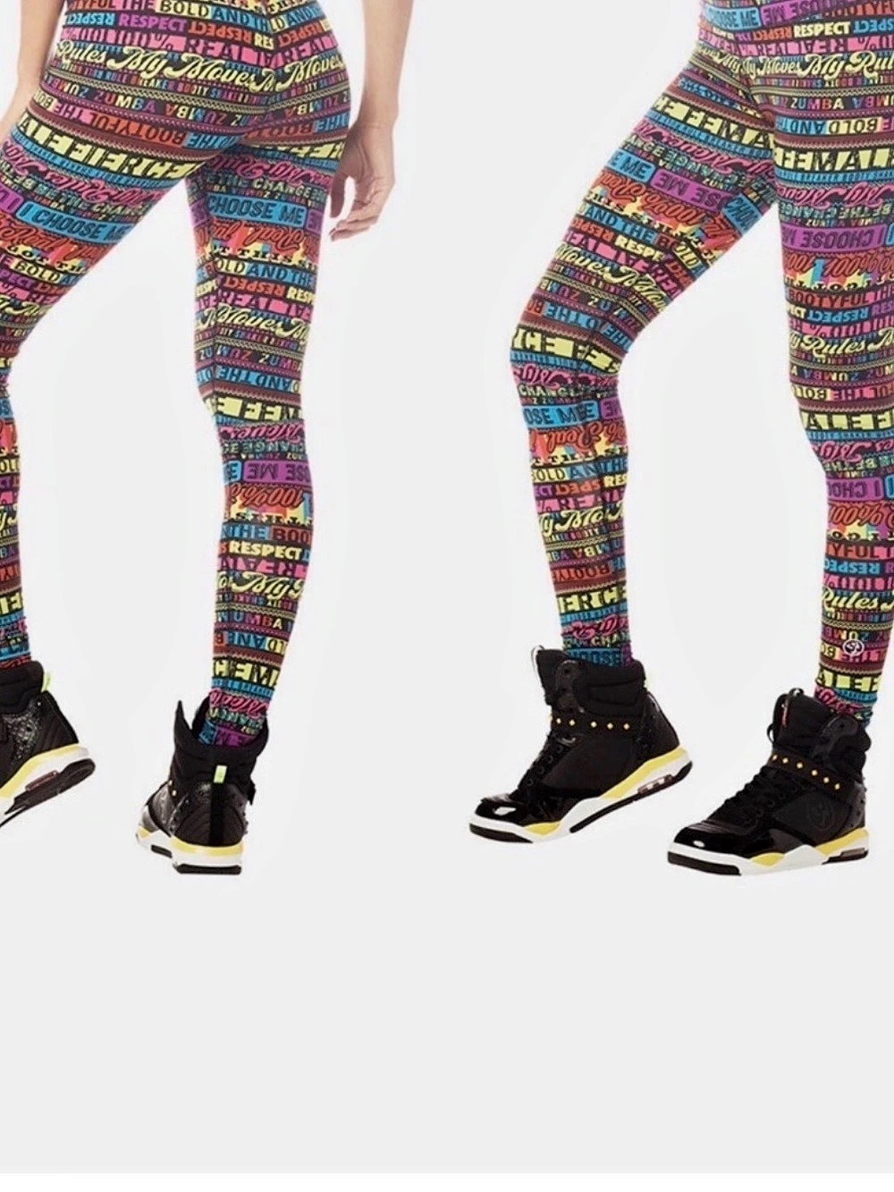 ZUMBA . Women's Graphic Print Leggings in Black & Multicolor Like New. My Rules